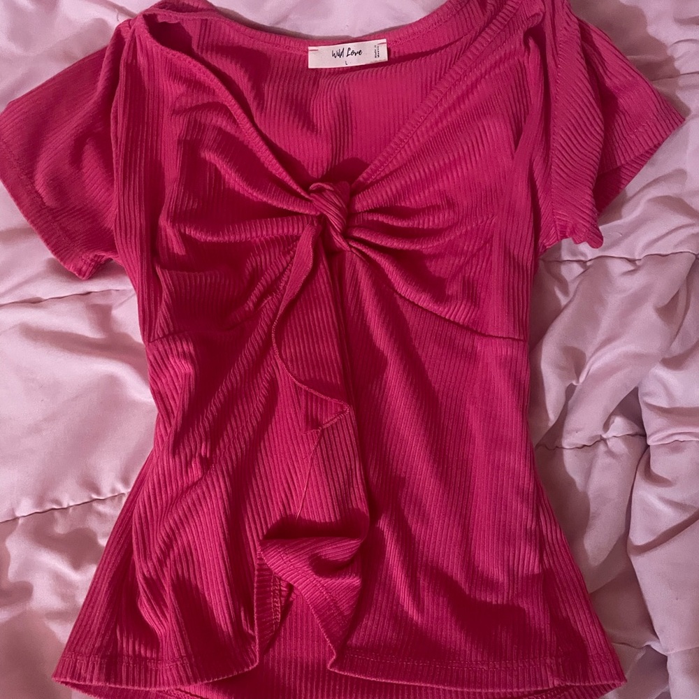 Wild Fable Pink Ribbed Knot-Front Top